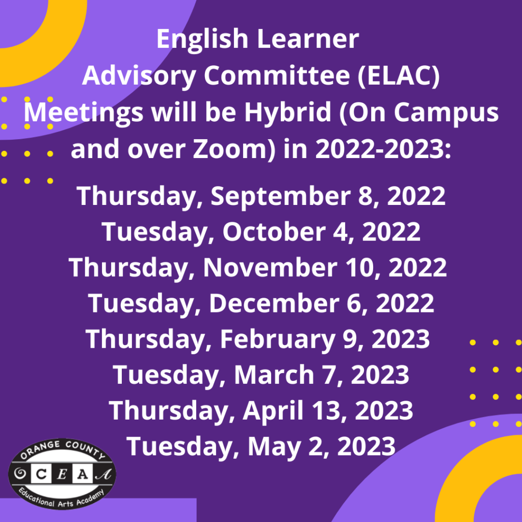 ELAC English Learner Advisory Committee Comité consultivo para los